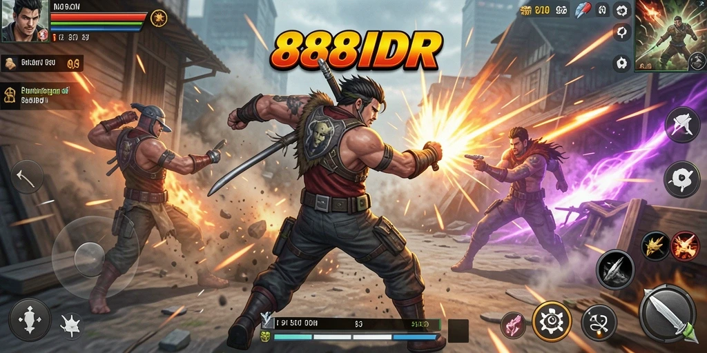Screenshot 888IDR menampilkan aksi berbahaya di dunia game.