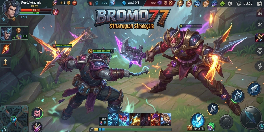 Screenshot gameplay BROMO77 menampilkan pertarungan seru antar pemain MOBA.