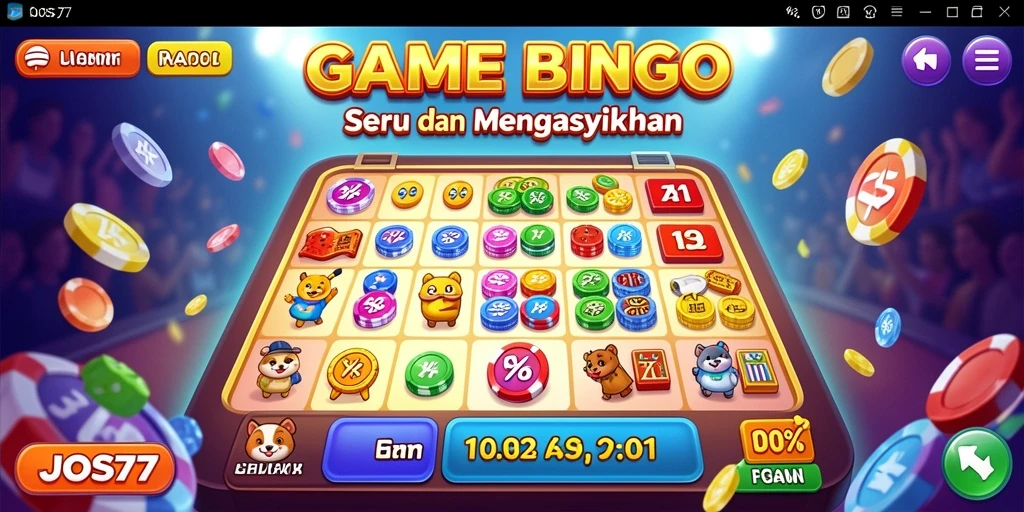 Tampilan gameplay seru dalam JOS77 dengan kartu Bingo dan interaksi pemain.
