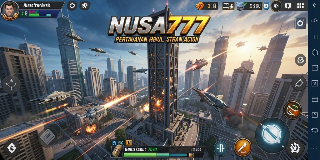 Screenshot gameplay NUSA777 menunjukkan pertahanan menara yang dinamis dan menantang.