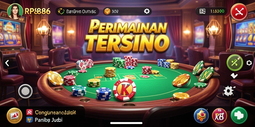 Gameplay RP886 menampilkan slot dan permainan meja Kasino yang mendebarkan.